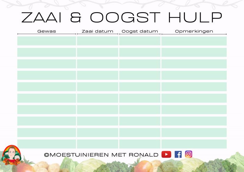 Zaaien oogsten - moestuin kalender om te downloaden